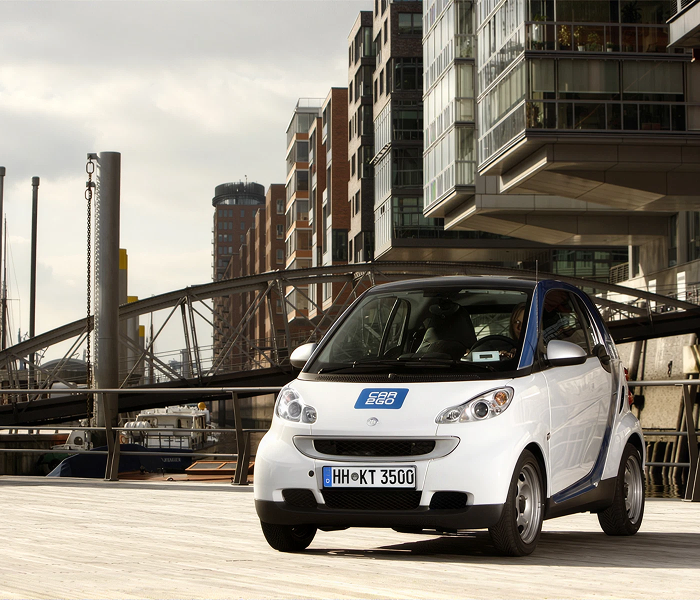 A car2go Smart Fortwo parked in Hamburg's HafenCity district